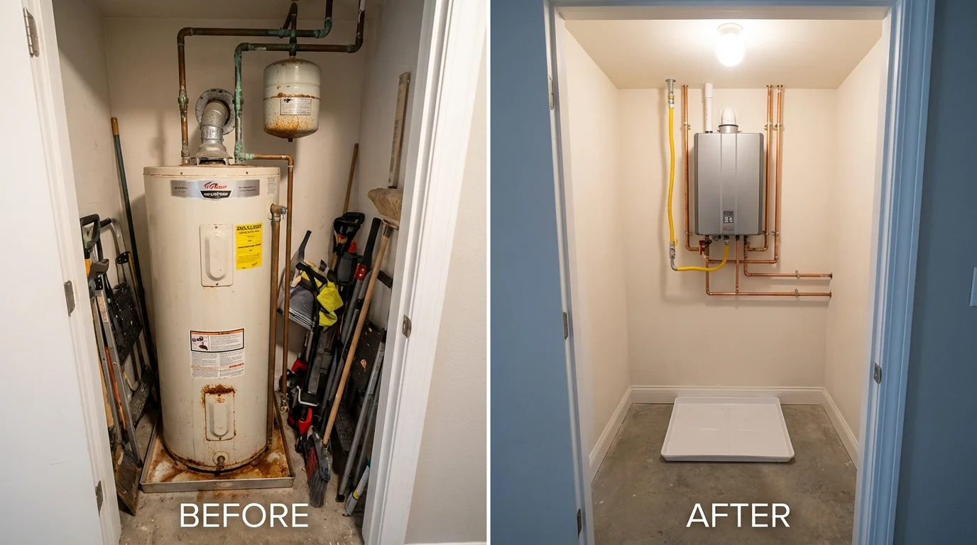 Tank water heater versus wall-mounted tankless unit comparison for China Grove, NC homeowners