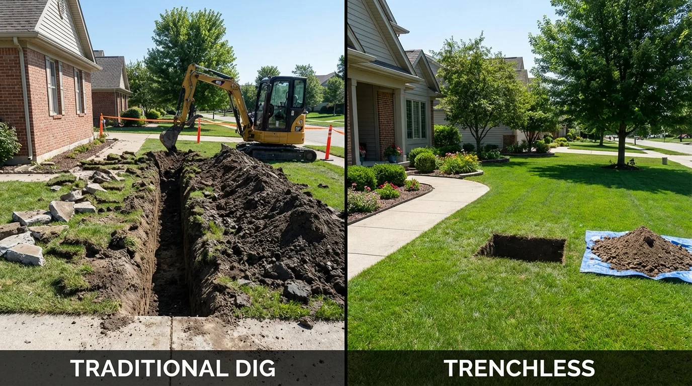 Trenchless sewer repair with minimal yard damage versus traditional excavation in China Grove, NC